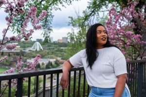 A woman by the Fairmont in the spring