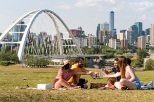 A group of friends having a picnic at Walterdale Hill.