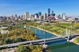 Cityscape Skyline of Edmonton River Valley and Downtown in the summer.