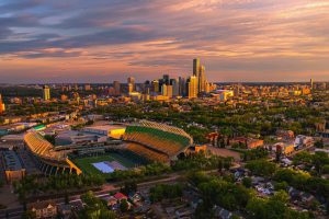 An aerial shot of Commonwealth Stadium.